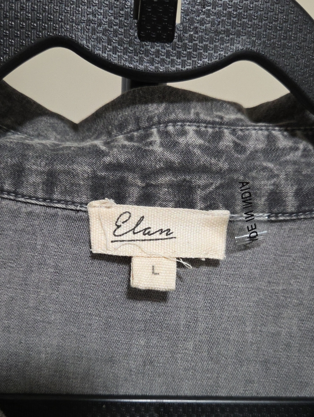 Elan 100% Cotton Chic Gray Denim Shirt Dress with Ruffle Hem - Picture 4 of 7
